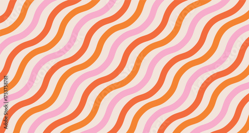 Rainbow groovy line pattern. Wavy, colorful and psychedelic background. Vector illustration.
