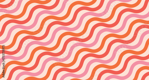 Rainbow groovy striped pattern. Vector abstract, wavy, retro styled background. Colorful line pattern, perfect for psychedelic posters, vintage prints, and colorful digital art projects