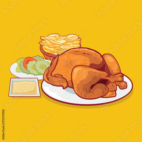grilled chicken with fries and salad