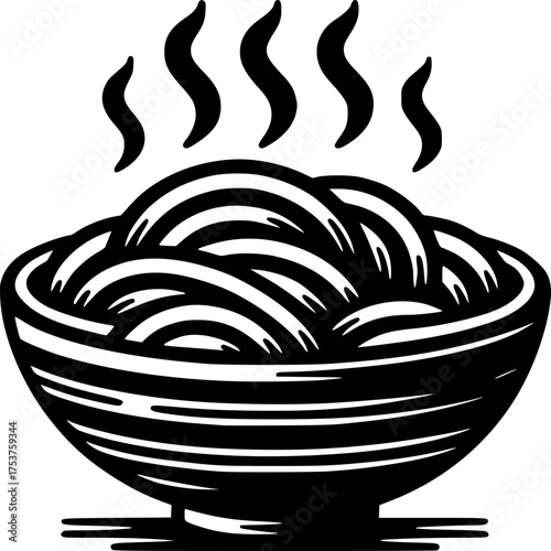 Steaming bowl of spaghetti: A steaming bowl of freshly made spaghetti, radiating warmth and inviting aroma, a perfect comfort food.