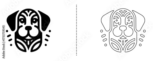 Creative dog face icon in solid and outline style symbolizing loyalty, friendship, and pet care perfect for veterinary, pet shop, or animal rescue branding