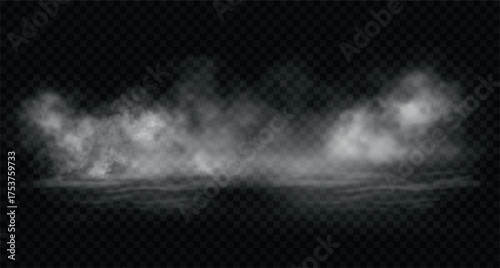 Vector realistic steam clouds, smoke. Fog and water vapor. PNG isolated on transparent background