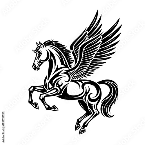 Majestic Pegasus soaring high, a symbol of fantasy and freedom, perfect for branding, book covers, and imaginative designs that capture mythical power