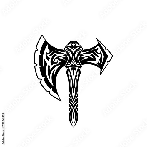Bold tribal axe design with intricate patterns perfect for edgy logos, striking tattoos, or powerful brand assets that demand attention and a strong look