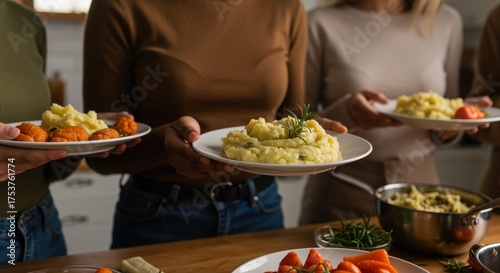 Wallpaper Mural friends enjoying home cooked meals at cozy dinner gathering together in warm kitchen Torontodigital.ca