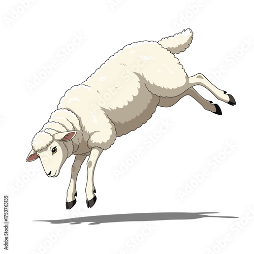 Sheep White Leaping Down Anime Cartoon