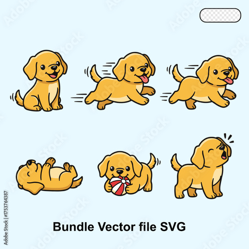Golden retriever dog vector set in playful cartoon style. Perfect for pet themes, veterinary designs, and animal lovers.