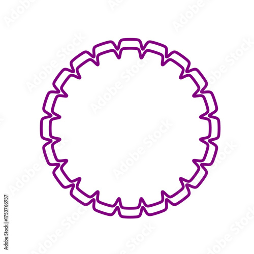 Modern jagged mandala frame, geometric zigzag purple abstract circular border with layered outline, trendy symmetrical pattern for decor, web graphics,branding, invitations,tattoo,accents,creative art