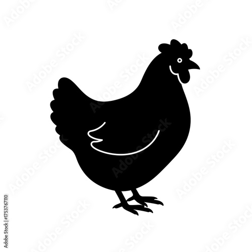Elegant hen farm animal icon, a monochrome vector nature illustration of a chicken, ideal for design elements, rural themes, and organic food packaging