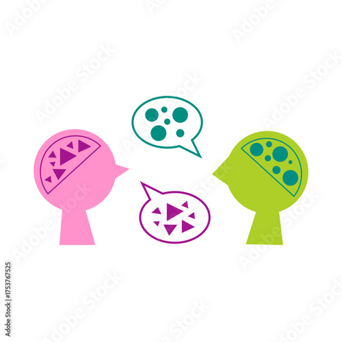 Two people speak and don't understand each other. Neurodiversity and misunderstanding concept. Cognitive differences inclusion vector flat illustration.