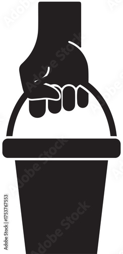 Silhouette icon of a hand holding a water bucket