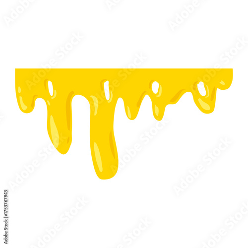 Melted Cheese Drip Illustration – Glossy Yellow Flow with Sticky Texture on White Background