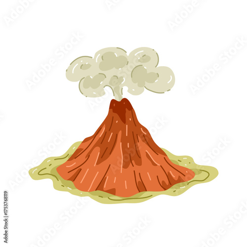 Cartoon Volcano Eruption – Reddish Cone with Smoke Plume for Educational or Geology-Themed Design