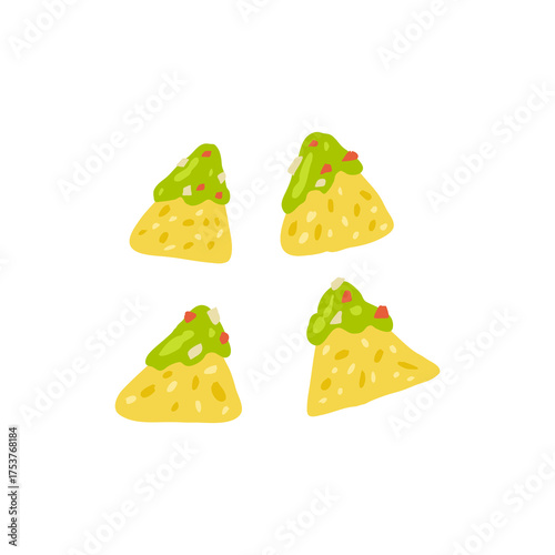 Illustration of Tortilla Chip with Guacamole. Casual snack perfect for parties and Mexican-inspired meals.