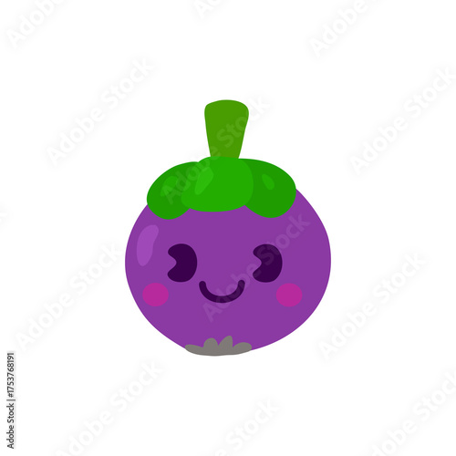 A Cute Cartoon Mangosteen Illustration cute character with happy expression.