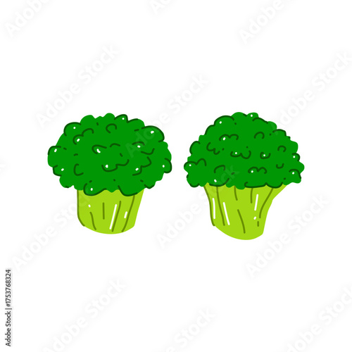 Two Cartoon Broccoli Heads Illustration For Fresh Produce, Healthy Eating, And Veggie Meals