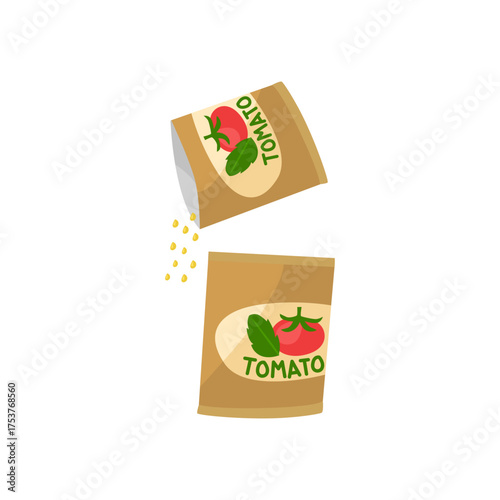 Tomato Seeds Pouring From Bag Into Fresh Tomato Packaging - Fresh Produce Concept