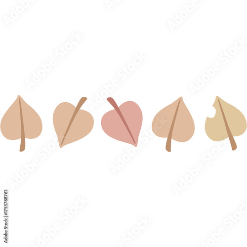 Row Of Leaf Shapes In Warm Earth Tones With Stems For Stock Use