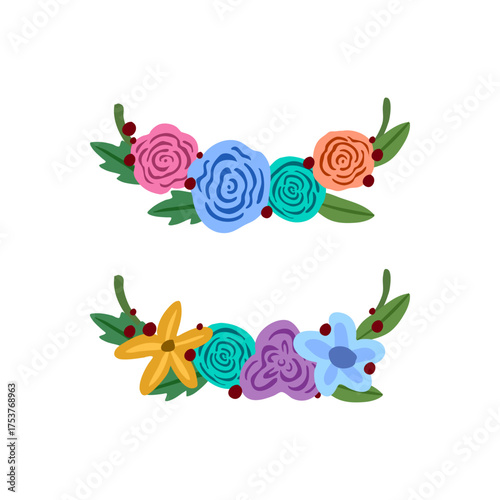 Colorful Floral Garland Border With Bright Flowers And Green Leaves For Celebrations