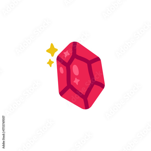 Illustration of a Sparkling Red Ruby Gemstone on White Background