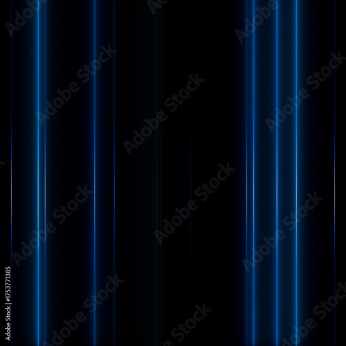 Abstract dark background with intense vertical blue laser light rays and glowing neon stripes. High-speed technology, digital data, and sci-fi concept.