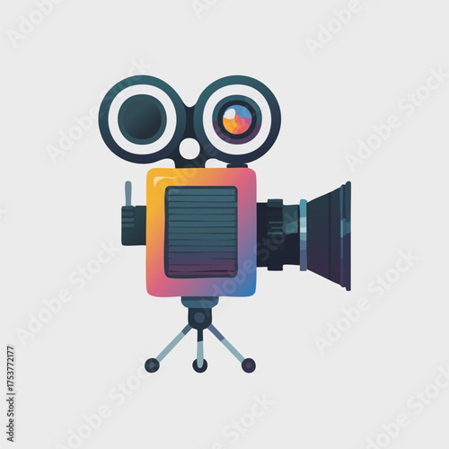 Retro Video Camera Icon With Stylized Lens and Tripod Base