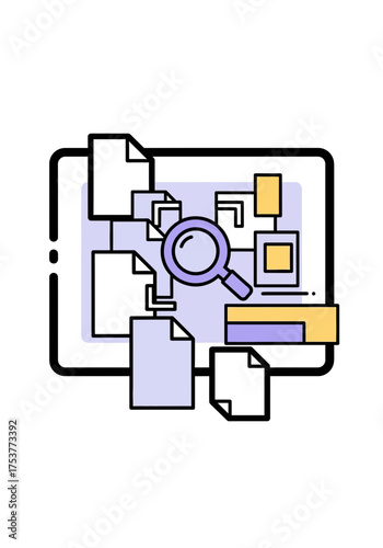 Flat Vector Illustration of Digital Data Search and Analysis