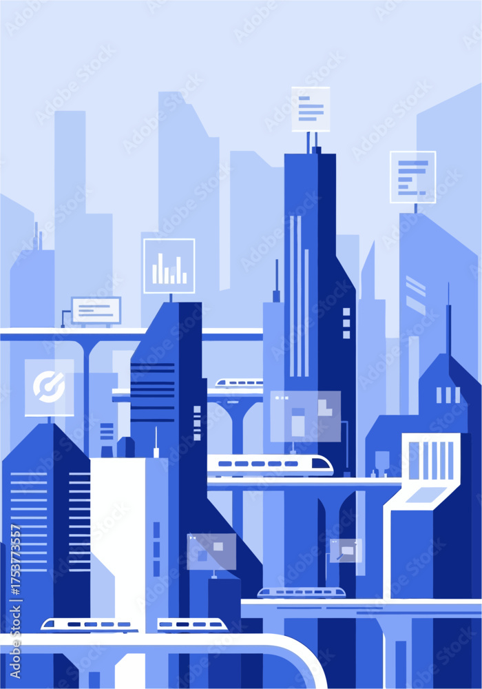 Fototapeta premium Modern Flat Design Smart City With Hightech Infrastructure