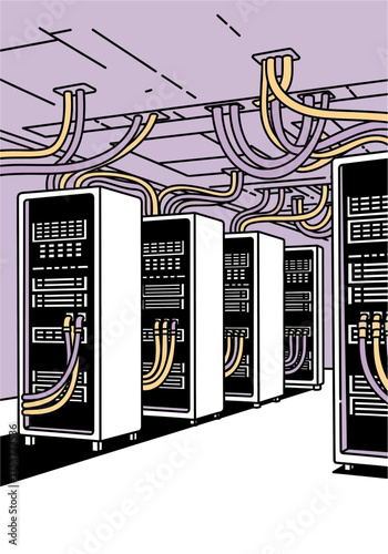 Flat Vector Server Room Illustration With Cables