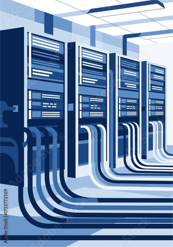 Modern Flat Vector Data Center Server Room Illustration
