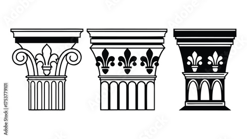 Architectural Motifs, Classical elements Blocks Design Vector Line Art Cad Drawings of structural elements, historical design, decorative motif