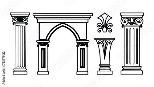 Architectural Motifs, Classical elements Blocks Design Vector Line Art Cad Drawings of structural elements, historical design, decorative motif