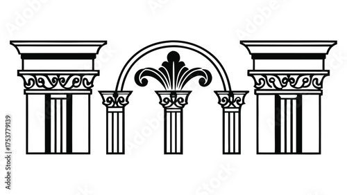 Architectural Motifs, Classical elements Blocks Design Vector Line Art Cad Drawings of structural elements, historical design, decorative motif