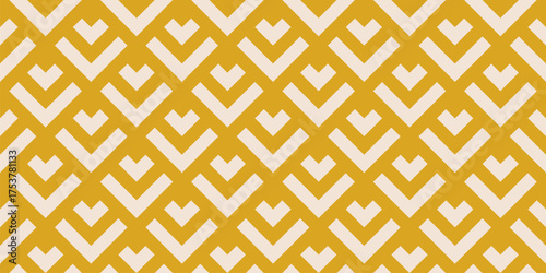 Vector abstract geometric seamless pattern with lines, arrows, fish scale grid. Simple minimal ornament. Retro style background texture. Mustard yellow color. Repeated geo design for textile, print