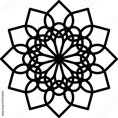 Intricate Black Geometric Floral Mandala Ornament With Transparent Background Symbolizing Harmony And Balance