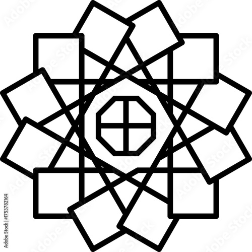 Intricate Black Geometric Mandala Design With Square and Octagon Shapes On White Background
