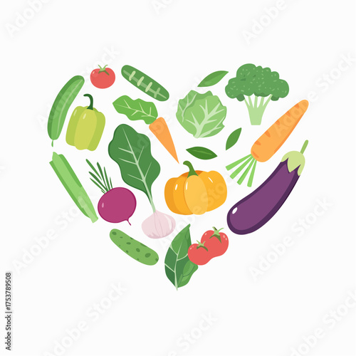 Heart-shaped Vegetables A Plant-Based Love Concept in Flat Vector Art