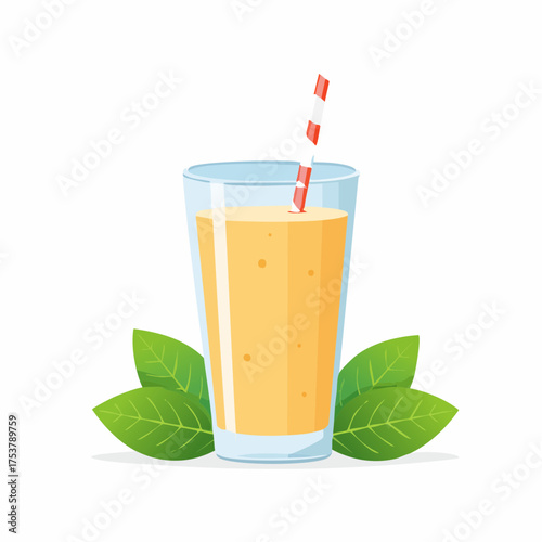 Refreshing Smoothie A Glass of Deliciousness with Straw and Green Leaves