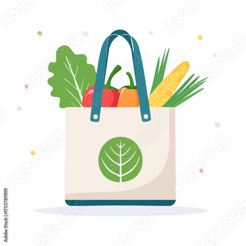 Reusable shopping bag filled with fresh produce, promoting sustainable living and healthy eating habits