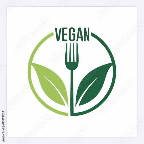 Vegan food logo with leaves and fork representing healthy and organic lifestyle choices, perfect for dietary products