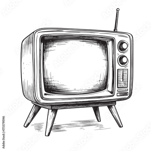 hand drawn outline line art illustration of wallmounted television in a modern loft