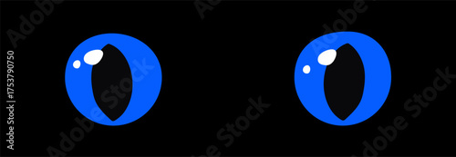 Blue glowing eyes dark background fantasy magic cartoon animal reptile feline mammal monster demon dragon shiny pupil vector illustration