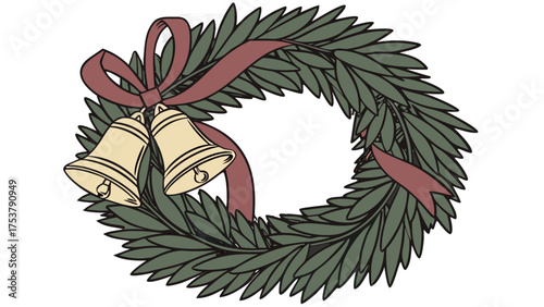 Christmas wreath with bells vector graphic holiday season decoration xmas clip art festive design element illustration