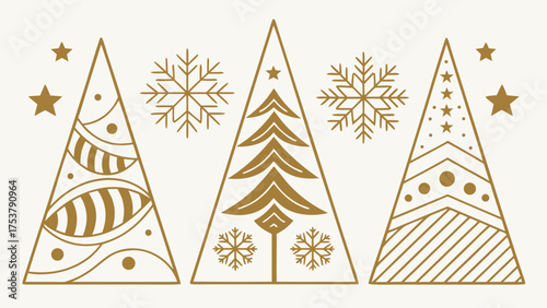 Christmas tree holiday season winter snow snowflake star gold design vector illustration festive season art