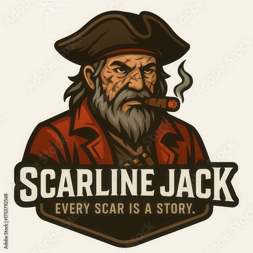 Wallpaper Mural Bearded man with pirate hat and cigar wears red coat and has scars. Torontodigital.ca