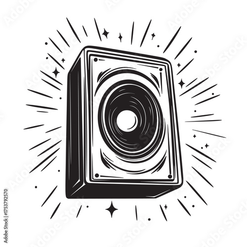 sketched outline vector illustration art of speaker pulsating with sound