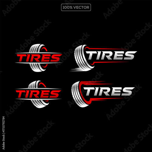 Set of Premium Tire Shop Logo Vector. Automotive tire logo illustration on black background