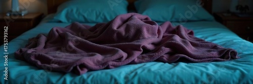 Mysterious Hidden Object Under Blanket on Bed, Dimly Lit Room, Secret Concealment, Suspenseful Scene