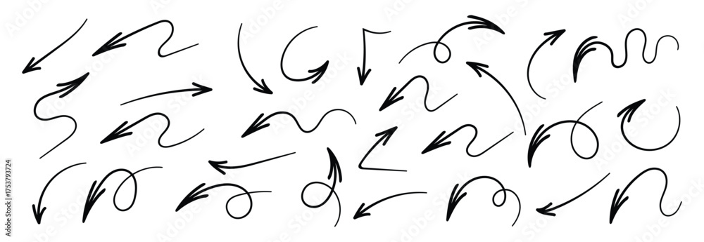 Naklejka premium Roughly Drawn Sketch Arrow Set with Loops and Curves