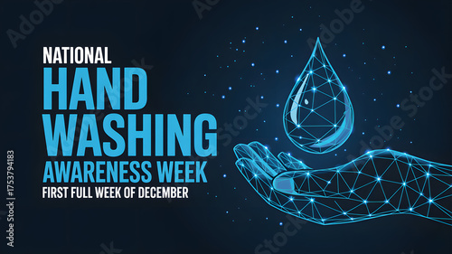 National Hand Washing Awareness Week illustration featuring a hand holding a water drop vector design for health campaigns